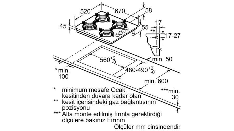 Siemens Wok Gözlü Gri Ankastre Ocak