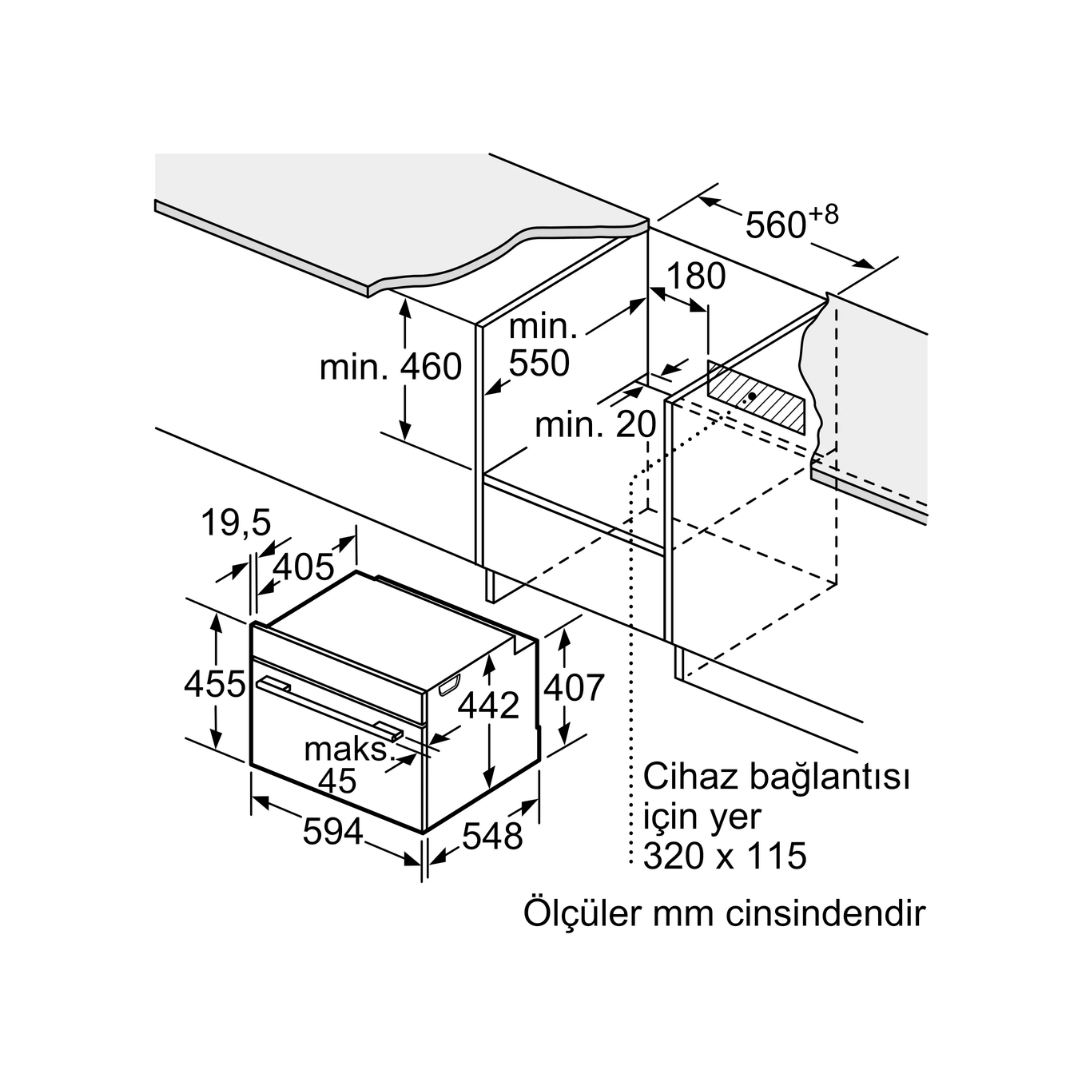 Siemens iQ700 Buhar fonksiyonlu ankastre kompakt fırın 60 x 45 cm Inox