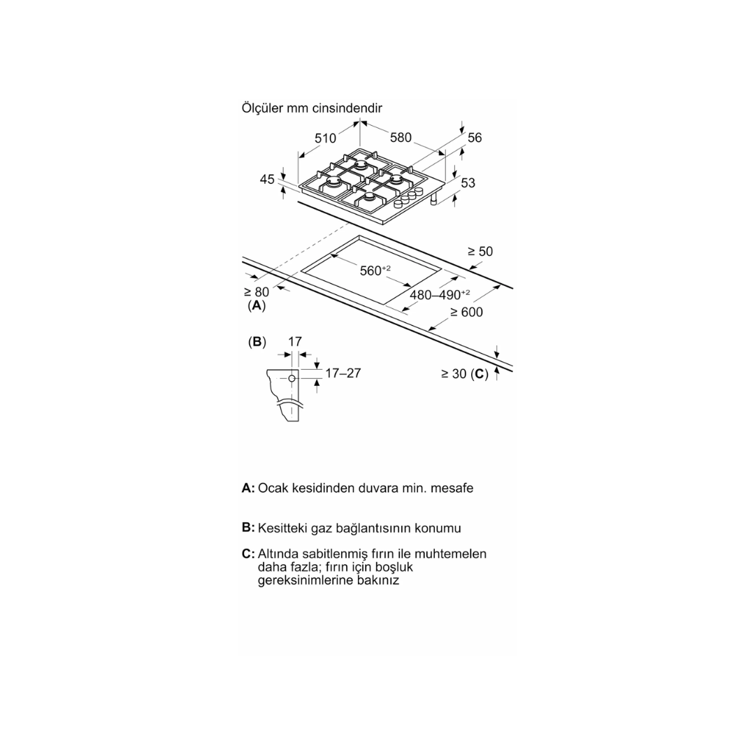 Siemens Set Üstü Gazlı Ocak 60cm Beyaz