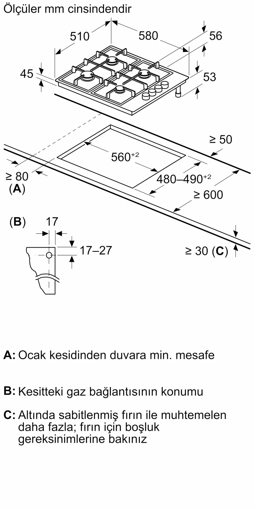 Siemens Gazlı Ocak 60 cm Paslanmaz çelik