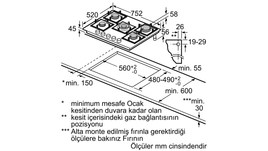 Siemens 75 cm Wok Gözlü Beyaz Cam Ankastre Ocak