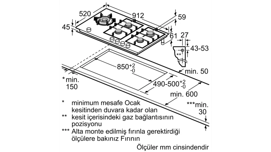 Siemens StepFlame Wok Gözlü Siyah Cam Ankastre Ocak