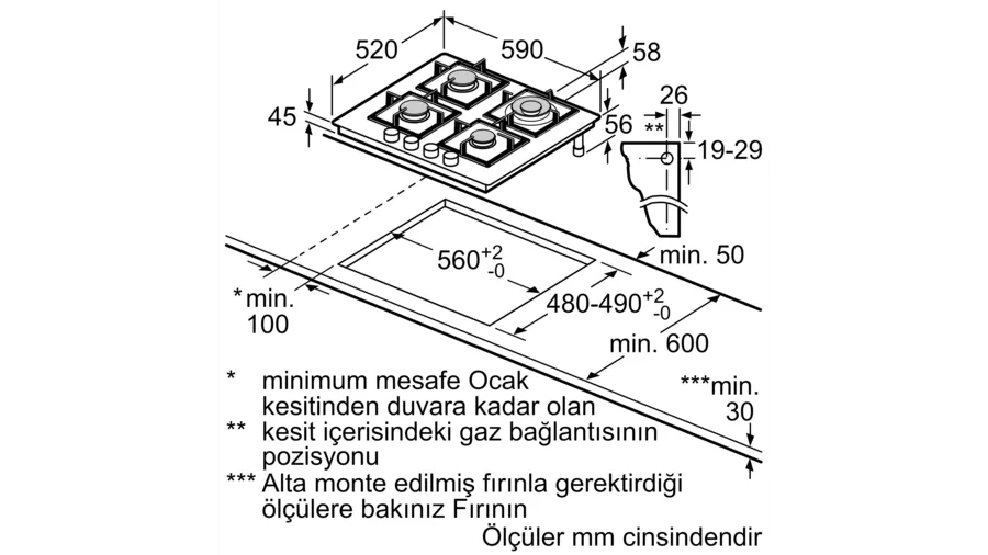 Siemens Wok Gözlü Gri Cam Ankastre Ocak