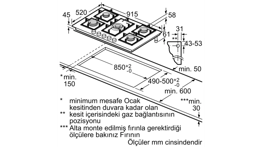 Siemens Wok Gözlü 90 cm Siyah Cam Ankastre Ocak