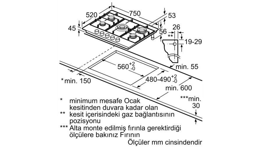 Siemens 75 cm Wok Gözlü Inox Ankastre Ocak