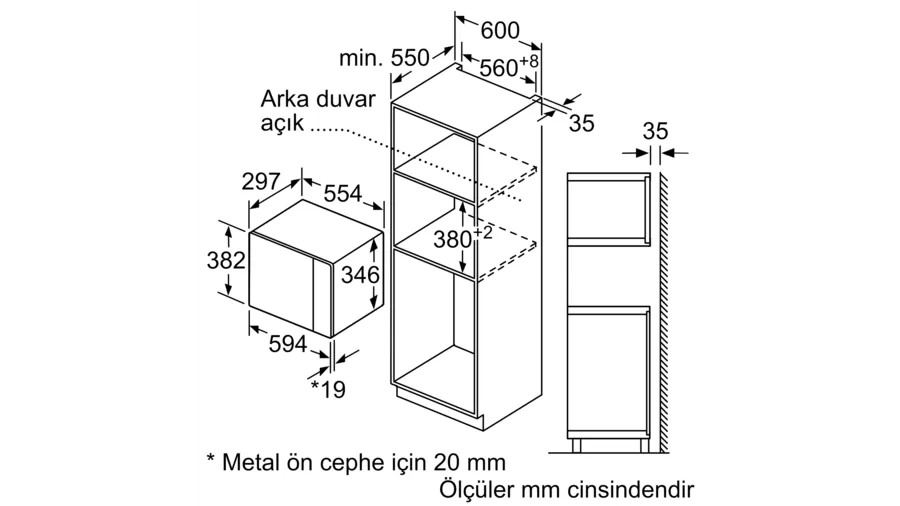 Siemens 20 lt Beyaz Ankastre Mikrodalga Fırın